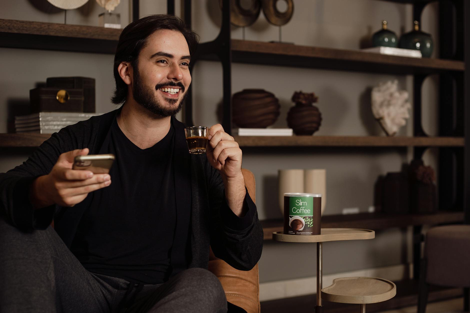 a person drinking coffee